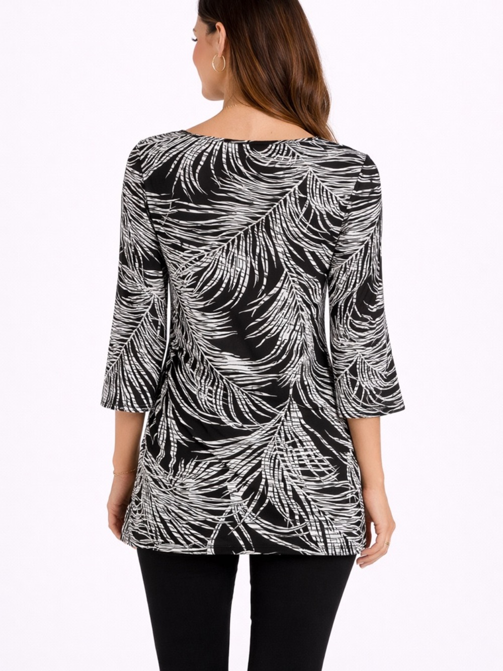 Black & White Palm-Print Mini Dress with Tie Front - Picture 2 of 16